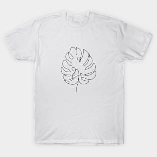 Contemporary floral seamless pattern. One line continuous monstera leaves. T-Shirt